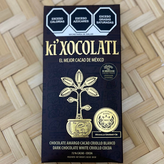 Semi-Bitter Chocolate criollo blanco with cacao nibs 72% cacao, 80g