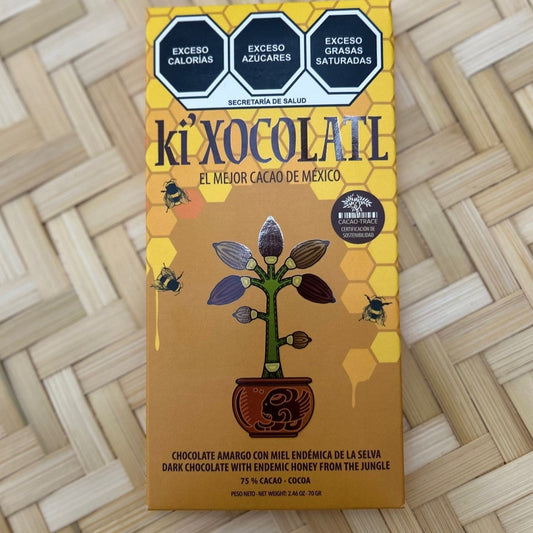 Semi-Bitter Chocolate with endemic honey of the jungle 75% cacao, 80g